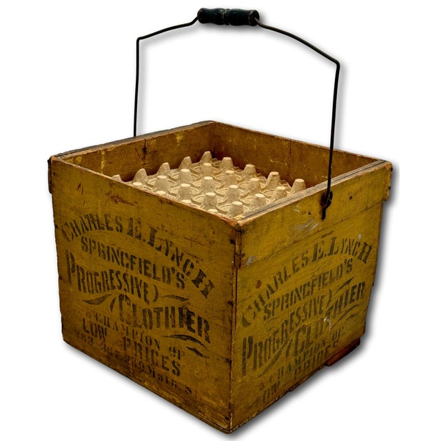 Wonderfully Rustic & Unusual Antique Patent 1897 Americana Wood Egg Carrier Crate With Maker & Clothier Advertising For Sale - Image 10 of 18