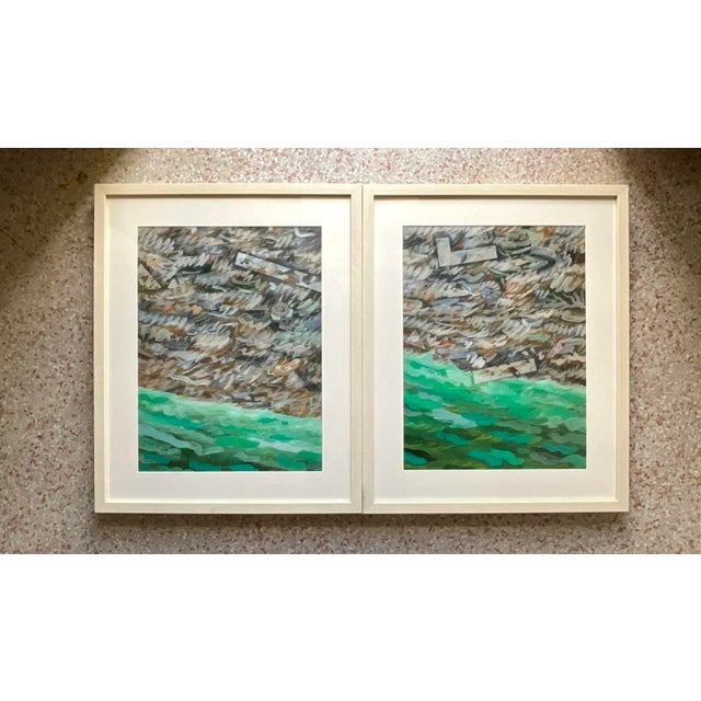 Abstract Vintage Abstract Expressionist Green Landscape Paintings, Pair For Sale - Image 3 of 13