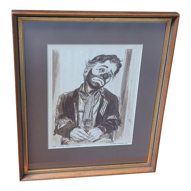 Early 1959 George Crionas Watercolor Original Signed and Titled: When a Fellow Needs a Friend For Sale