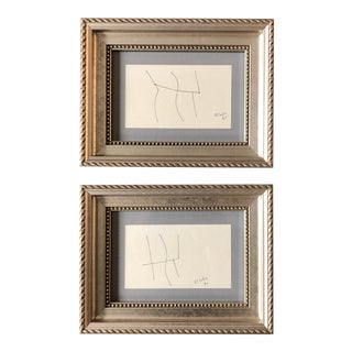 Gallery Wall Collection-2 Vintage Robert Cooke Miniature Abstract Ink Drawings Framed - a Pair For Sale