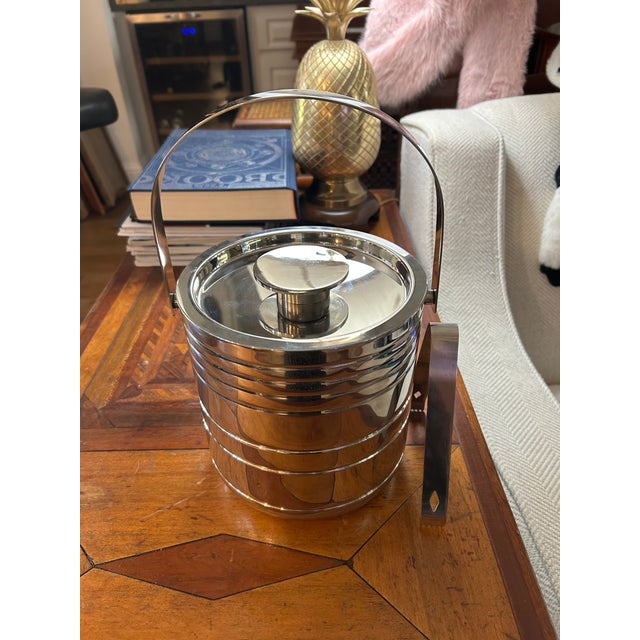 Metal Vintage Stainless Steel Ice Bucket With Tongs For Sale - Image 7 of 7