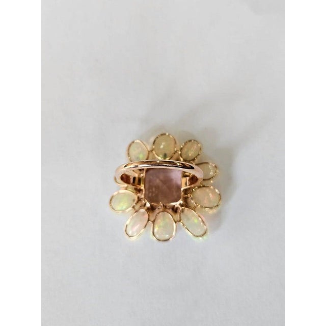 Set in 18k Gold, 9.87 Carats Tourmaline, Ethiopian Opal & Diamonds Cocktail Ring, Size 6 For Sale - Image 4 of 10