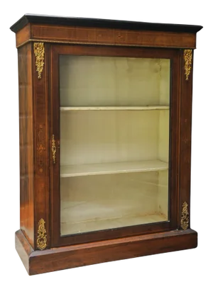 Victorian English Satinwood and Gilt Metal Glazed Pier Cabinet in Walnut, 1890s