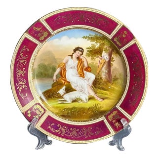 Antique Gilded Porcelain Diana Plate from Royal Vienna, 19th Century For Sale