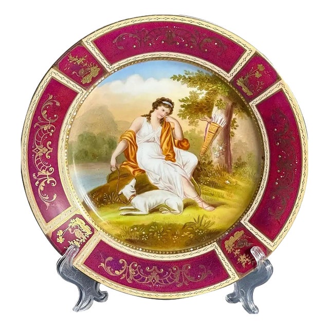 Antique Gilded Porcelain Diana Plate from Royal Vienna, 19th Century For Sale