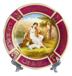Antique Gilded Porcelain Diana Plate from Royal Vienna, 19th Century