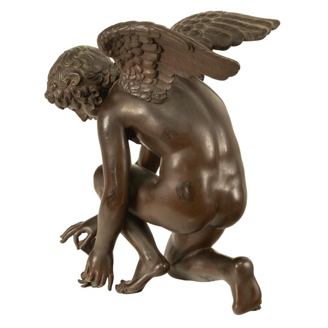 Bronze Monumental Antique French Bronze Sculpture Statue Cupid & Marble Ormolu Pedestal by Antoine-Denis Chaudet, 1870 - Set of 2 For Sale - Image 8 of 18