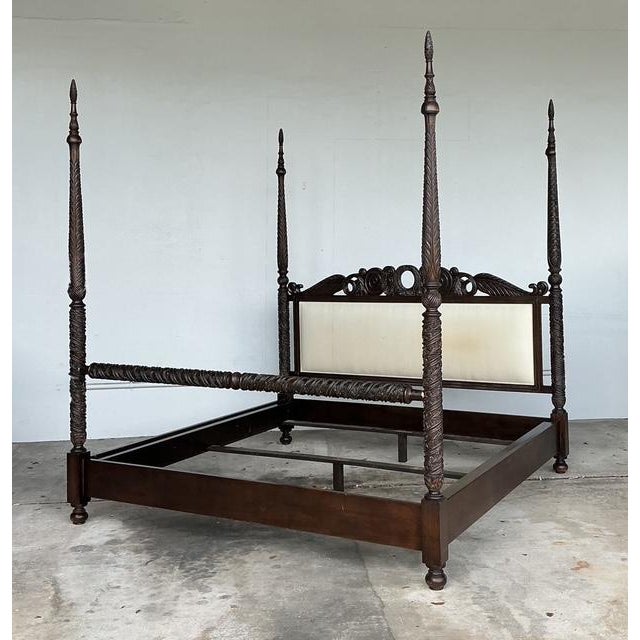 Vintage British Colonial Carved King Poster Bed For Sale In West Palm - Image 6 of 12