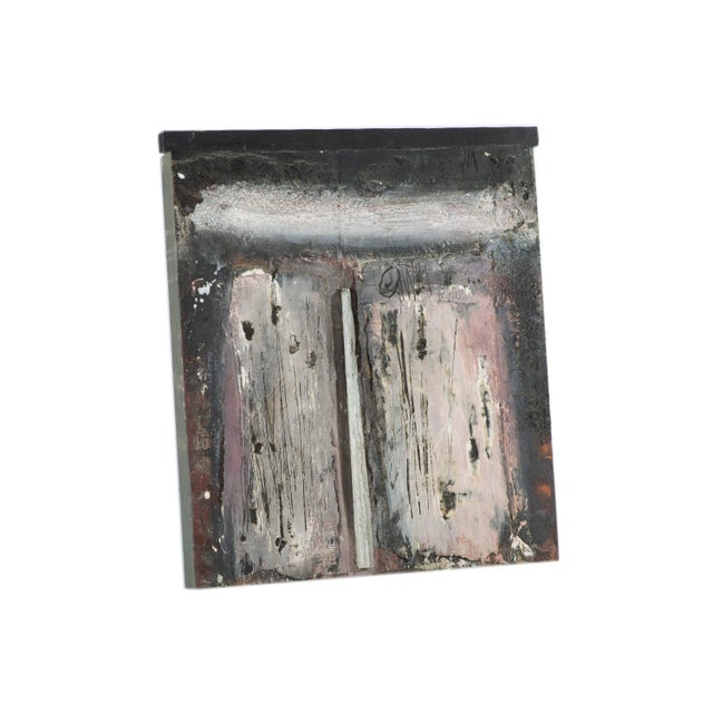 A 2001 mixed media wall assemblage titled, ﻿Asoko 27 ﻿ by the American artist Juliet Holland (1937-2017). Layers of paint...