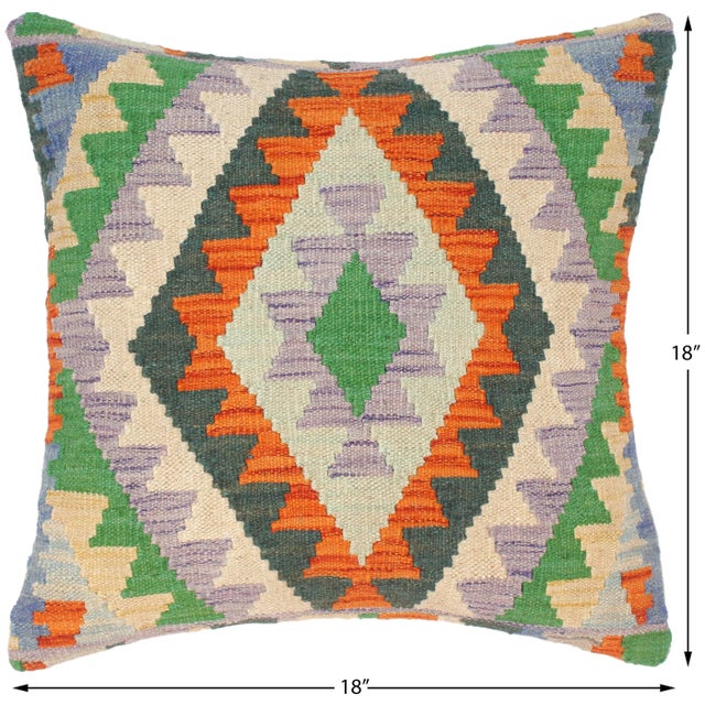 Rustic Geometric Turkish Janessa Hand Woven Kilim Throw Pillow For Sale - Image 3 of 5