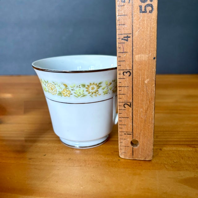 Metal Vintage Towne House Spring Teacup & Saucer Sets • Yellow Floral Band and Silver Trim • Sold Individually by Set For Sale - Image 7 of 9