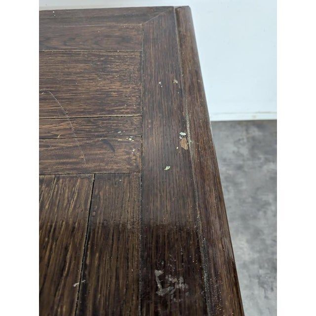 Oak Farmhouse Table with Paneled Top and Lyre-Shaped Legs, 1940s For Sale - Image 9 of 10