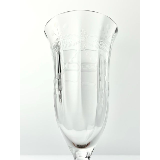 Vintage Etched Flower & Garland Optic Fluted Champagne Glasses - a Pair For Sale In Dallas - Image 6 of 6