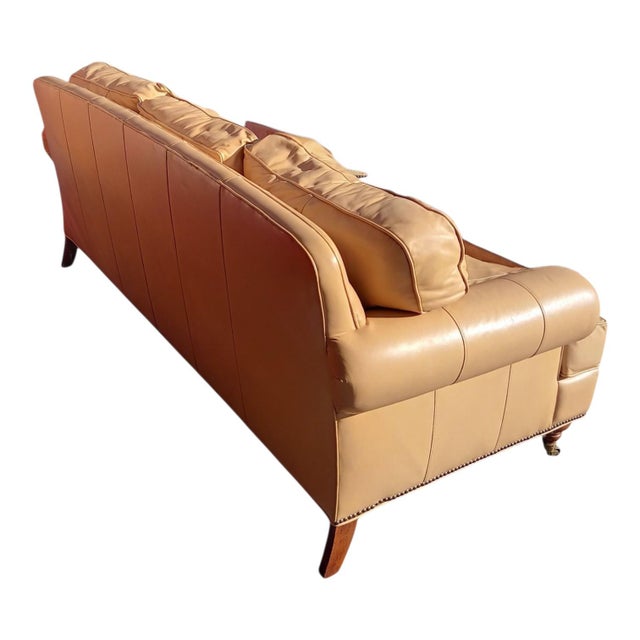 Sink Into the Supple, Cream-Colored Leather of the Liz Claiborne Sofa For Sale In Raleigh - Image 6 of 8