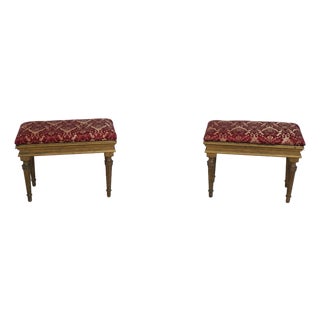Pair of Red & Gold French Louis XVI Ottomans Footstools For Sale