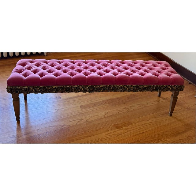Dorothy Draper Vintage Hollywood Regency Style Dorothy Draper Archlace Design Tufted Bench For Sale - Image 4 of 11