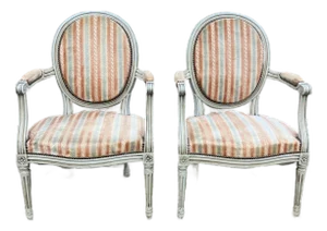 French 19th Century Louis XVI Painted Walnut Arm Chairs - Set of 2