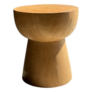 Side Table with Hemispherical Top in Beige Mango Wood, 1980s For Sale