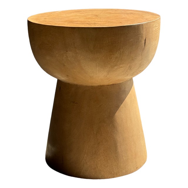 Side Table with Hemispherical Top in Beige Mango Wood, 1980s For Sale