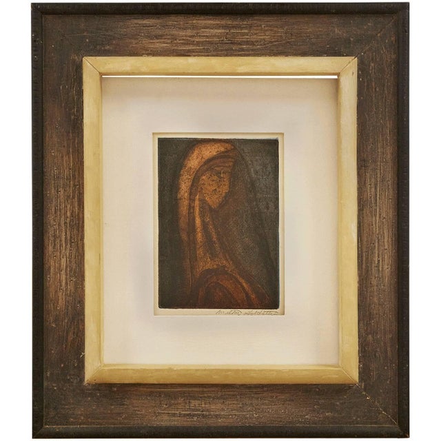 Milton Goldstein, Profile of a Young Woman, Signed Aquatint Etching Print on Paper Jewish Artist For Sale