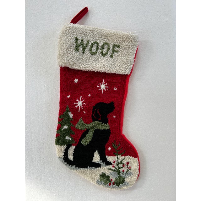 21st Century Hand Hooked Dog Christmas Stocking - "Woof" For Sale - Image 9 of 9