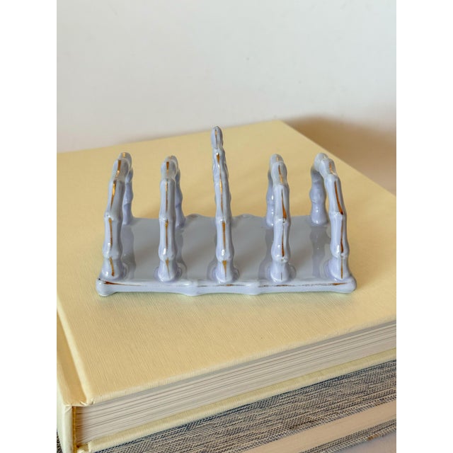 Antique French Limoges Lavender Blue Ceramic Toast Rack / Letter Holder For Sale - Image 12 of 14