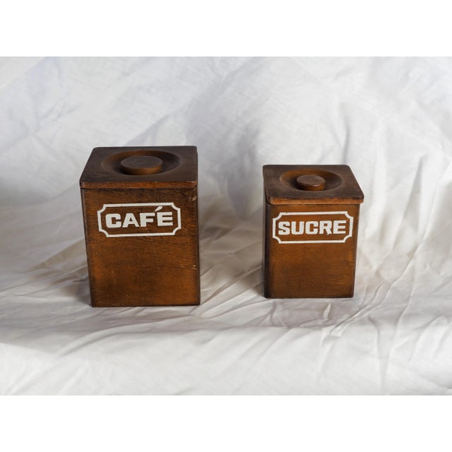 Mid-Century modern french coffee and sugar wooden canister Perfect to complete a bistro scenery. Coffee box : 5.12" high....
