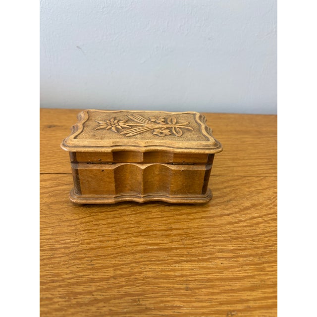 Vintage English Wood Trinket Box With Floral Motic For Sale - Image 4 of 6