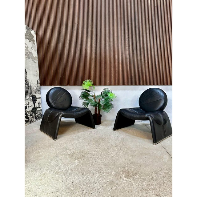 Calypso C35 Leather Lounge Chairs by Vittorio Introini for Saporiti, Italy, 1980s, Set of 2 For Sale - Image 17 of 18