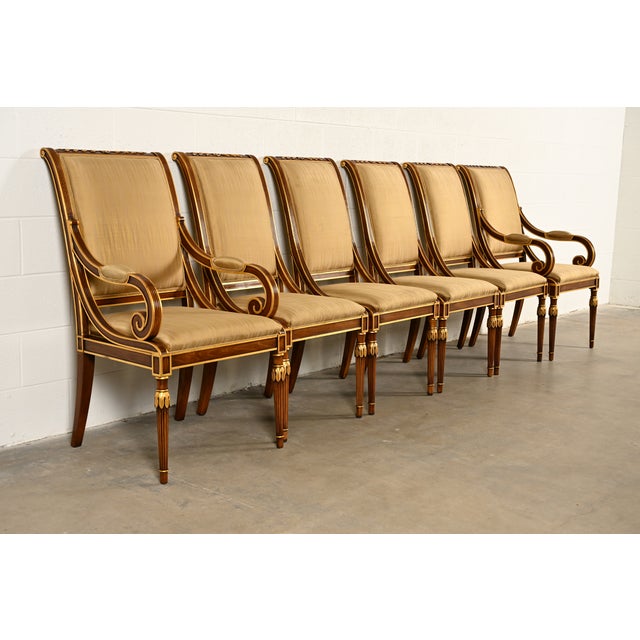 1980s Karges French Regency Louis XVI Carved Walnut and Gold Gilt Dining Chairs | Set of Six For Sale - Image 5 of 16