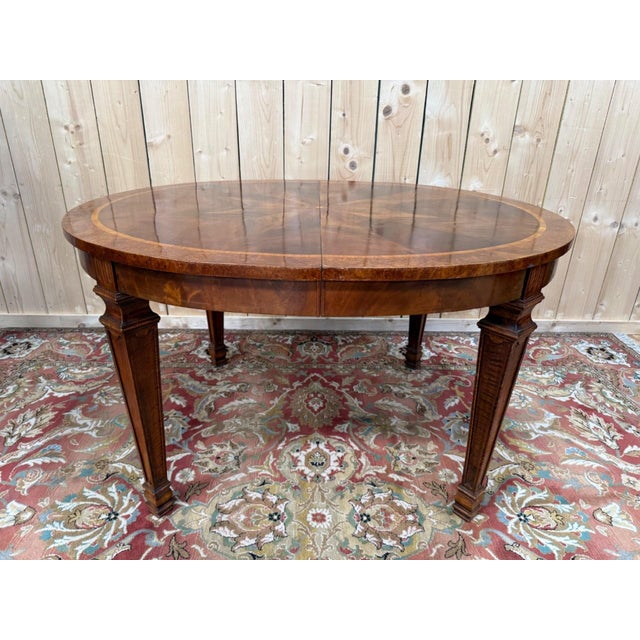 Louis XVI Extendable Oval Table Walnut and Burl Marquetry For Sale - Image 6 of 8