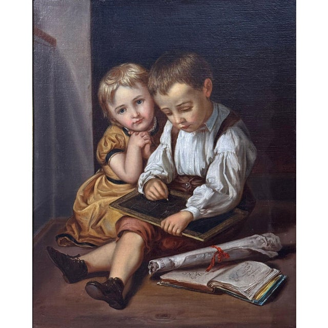 19th Century Continental School, Children at Their Lessons, Oil on Canvas, Europe, 19th C. For Sale - Image 5 of 14