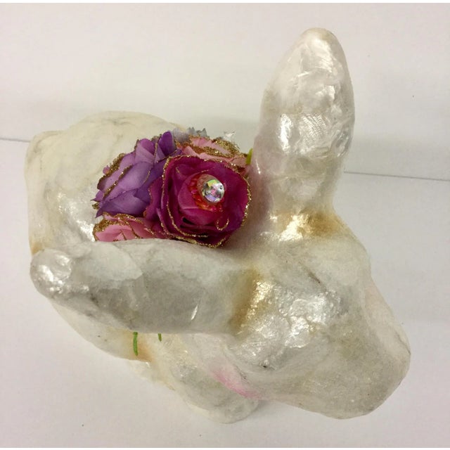 Shabby Chic Bunny Rabbit Artisan Capiz Shell Covered Candy or Trinket Dish For Sale - Image 3 of 10