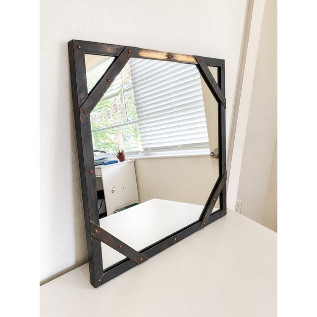 Mid-Century Modern Vintage Sarreid Ltd. Patinated Brass Studded Wall Mirror, Mid-Century Modern, C. 1960s For Sale - Image 3 of 8