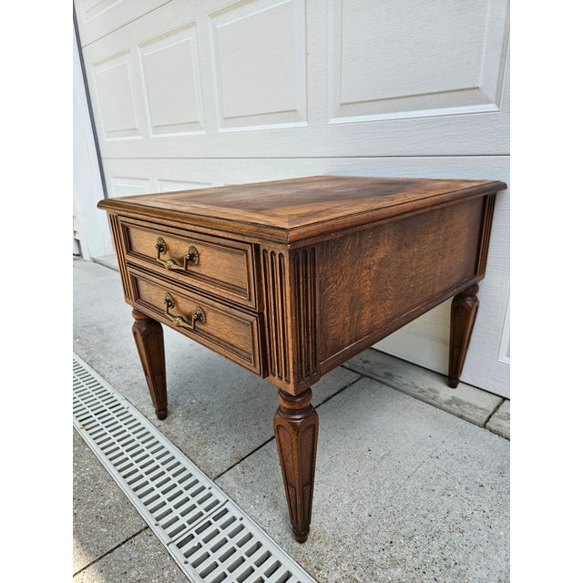 Henredon Walnut Banded Top Two Drawer Side Table For Sale - Image 6 of 11