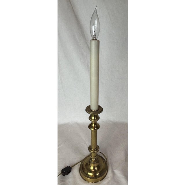 English Late 19th Century Pair of English Brass Candle Stick Lamps For Sale - Image 3 of 9