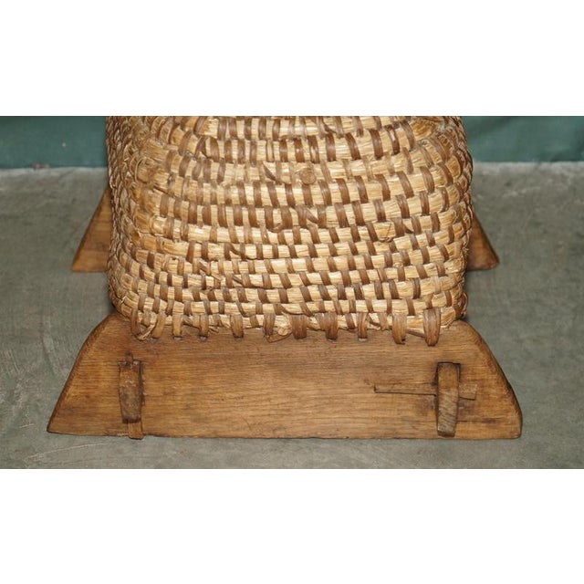 Antique English Folk Art Woven Bee Skep in Primative Woven & Wooden Stand, 1880 For Sale - Image 9 of 12