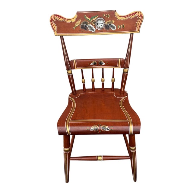 Vintage Amish Hand-Painted Folk Art Wooden Chairs – Set of 2, Country Style For Sale - Image 12 of 18