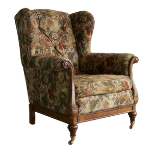 Lillian August for Drexel Heritage Tufted Wingback Chair With Scroll Arms and Brass Casters