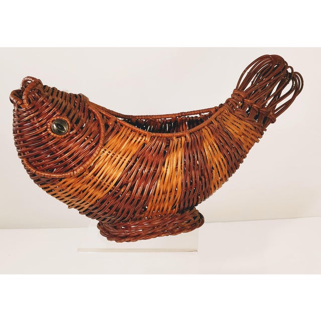Vintage MidCentury Figural Wicker Fish Basket Chairish