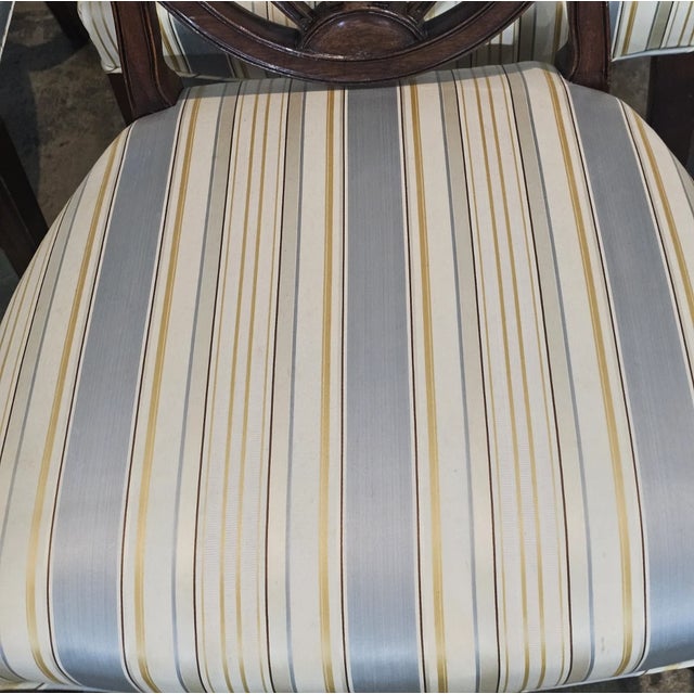 Mid 20th Century Set of 8 Mahogany Federal Style Shield Back Dining Chairs Silk Prussian Blue Fabric For Sale - Image 9 of 13