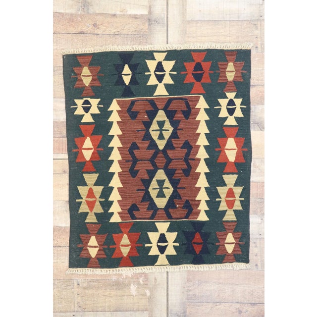 Maroon Vintage Persian Shiraz Kilim Rug - 03'01 X 03'07 For Sale - Image 8 of 9