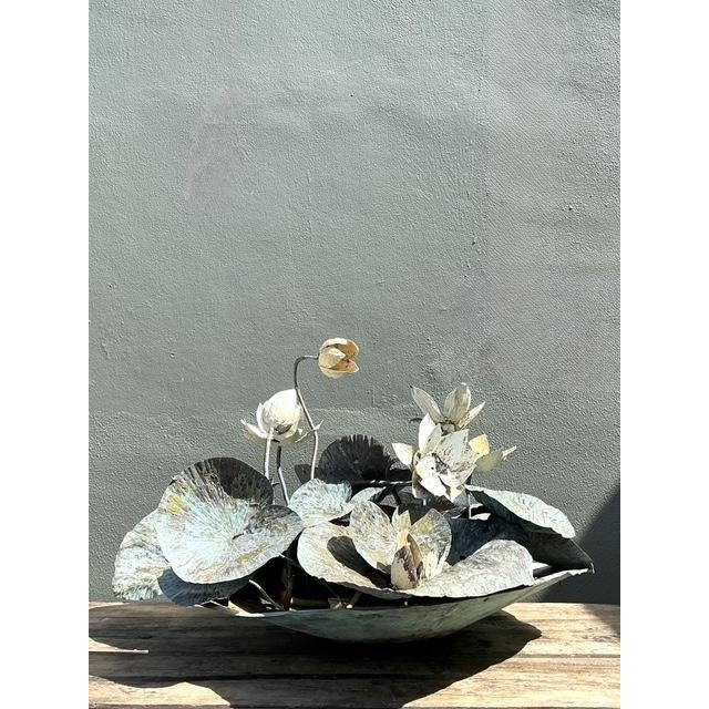 Vintage Patinated Copper Lilypad Sculpture For Sale - Image 4 of 12