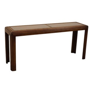 Altavista Lane Solid Walnut Traditional Style 57" Accent Sofa Table W. Cane and Glass Panels For Sale