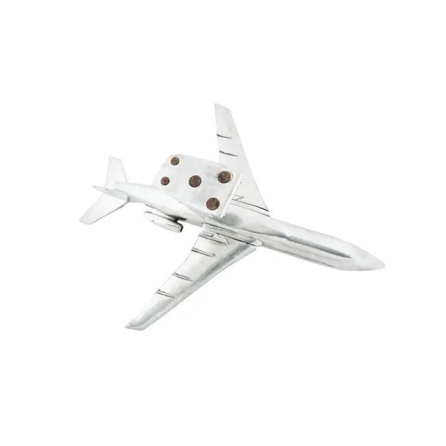 Metal Vintage Boeing 727 Chrome Airplane Scale Model in Flight on Stand For Sale - Image 7 of 7