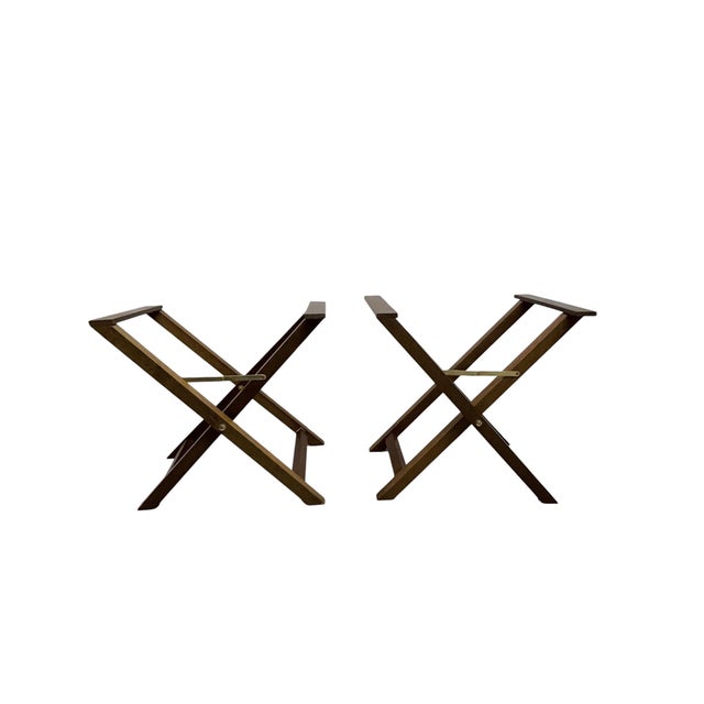 Vintage English Style Campaign Folding Tray Tables, Pair – Brass Gallery Tray on Folding Wooden Stands For Sale - Image 9 of 18