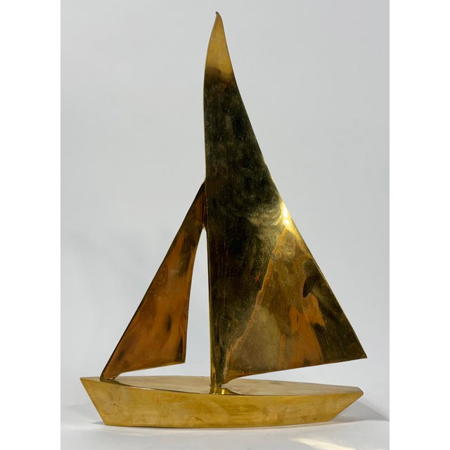 Mid 20th Century Vintage Oversized Solid Brass Sailboat For Sale - Image 5 of 7