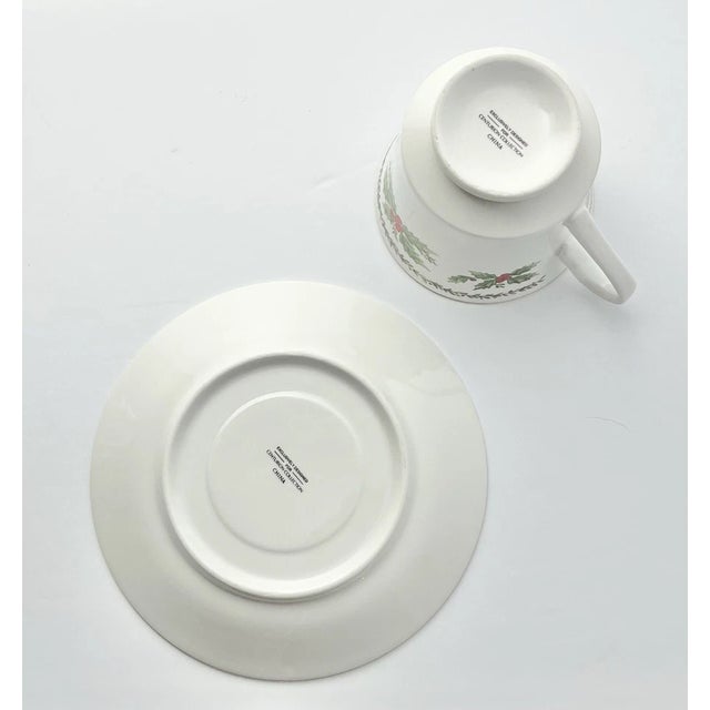 1990s 6 Christmas “Holly” Porcelain Teacups & Saucers For Sale - Image 4 of 5