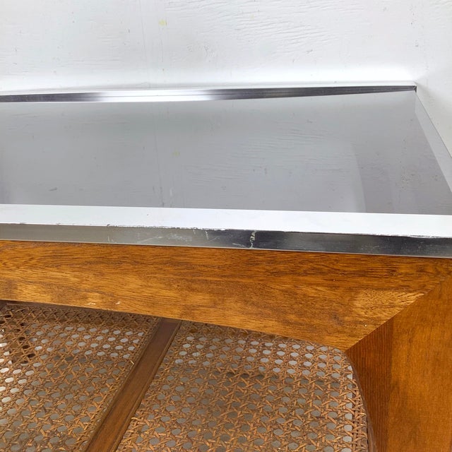 Mid-Century Lane Two-Tier End Table With Smoked Glass and Cane Shelf For Sale - Image 11 of 12
