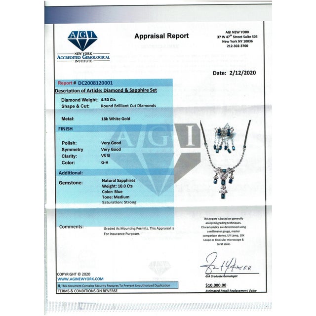 Late 20th Century AGI Natural Blue Sapphire & Diamond Necklace 18 Karat White Gold, Suite, Estate, Set For Sale - Image 9 of 18